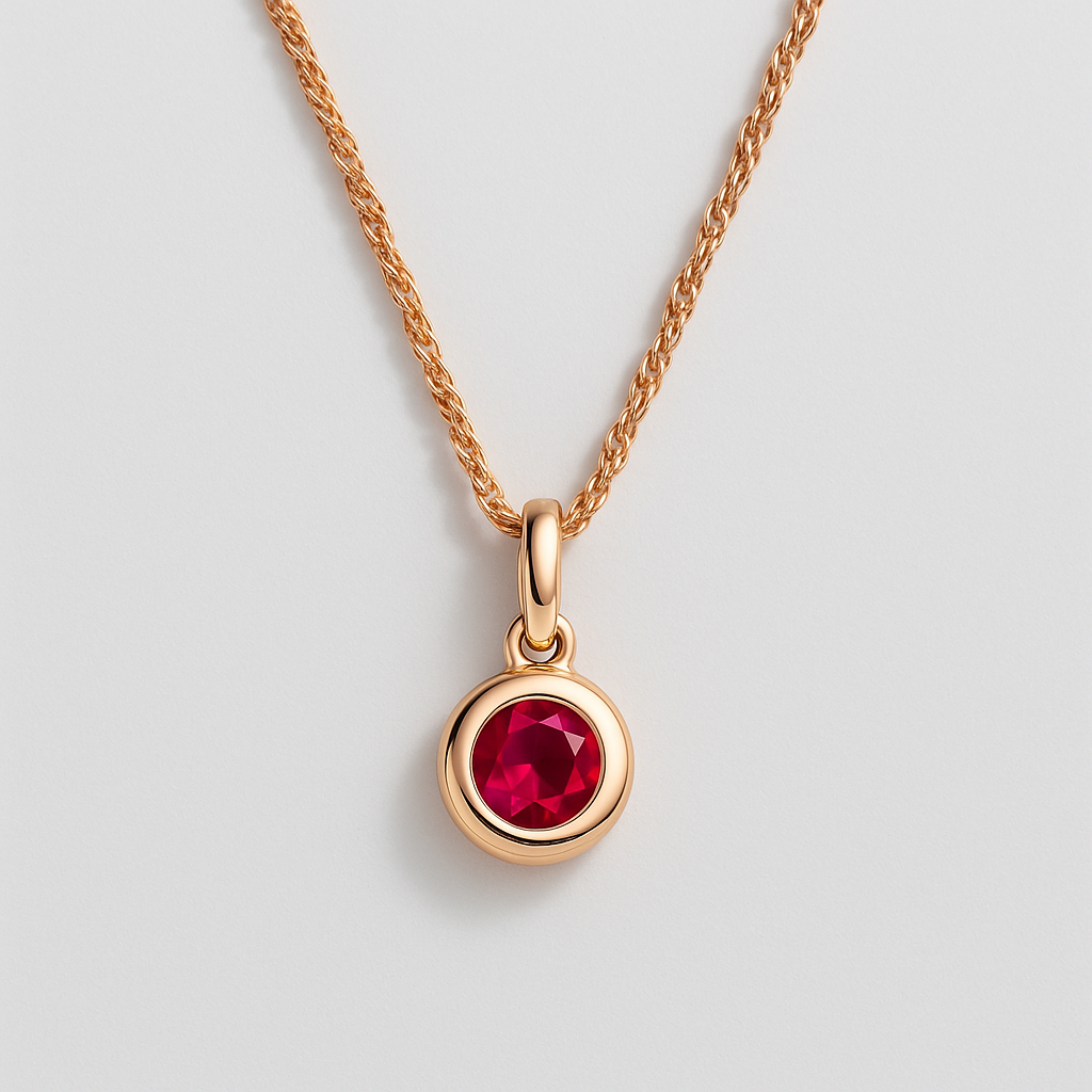 Collier Minimaliste en Or Rose avec Cristal Rouge