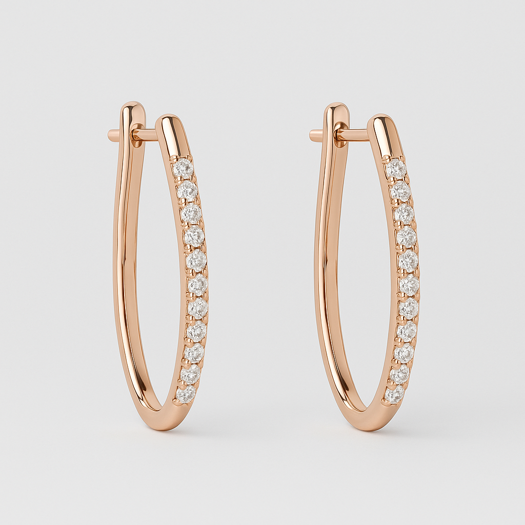 Boucles d'oreilles Triangulaires avec Zirconiums et Plaqué Or Rose