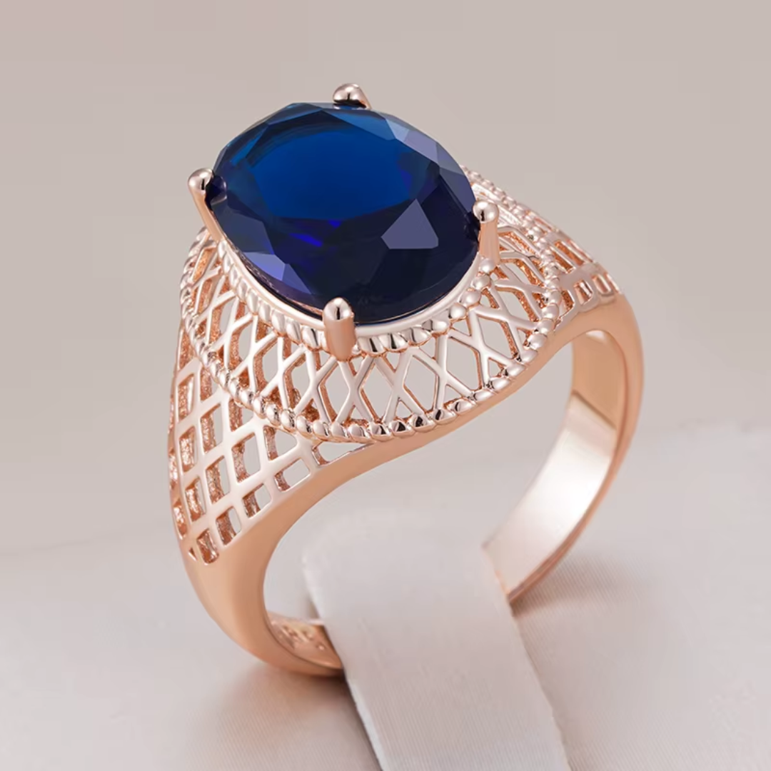 Bague Dentelle en Or Rose avec Cristal Bleu