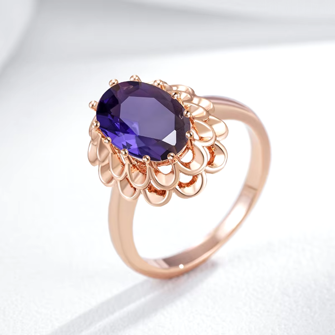 Bague Fleur Violette en Or Rose
