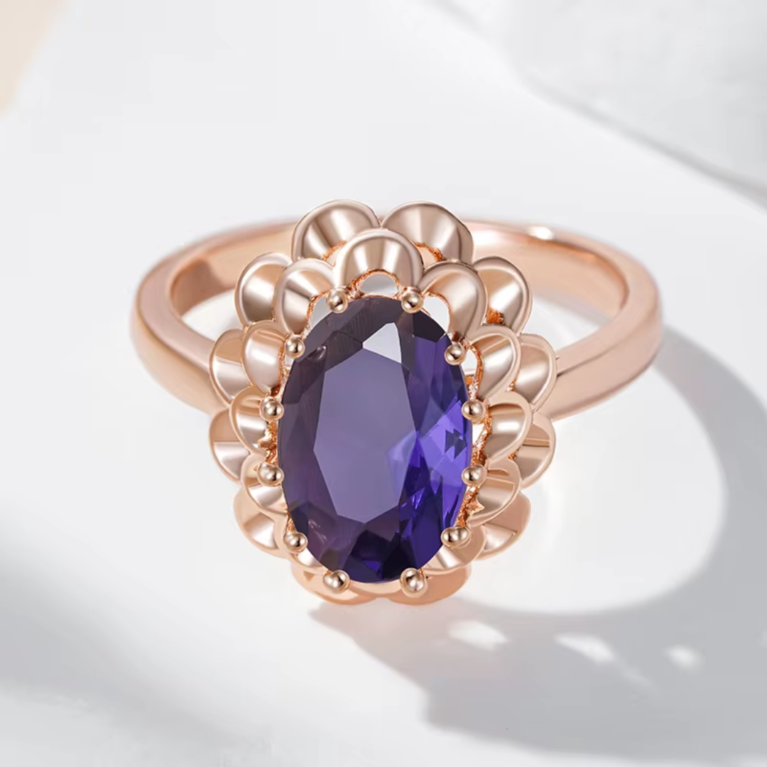 Bague Fleur Violette en Or Rose