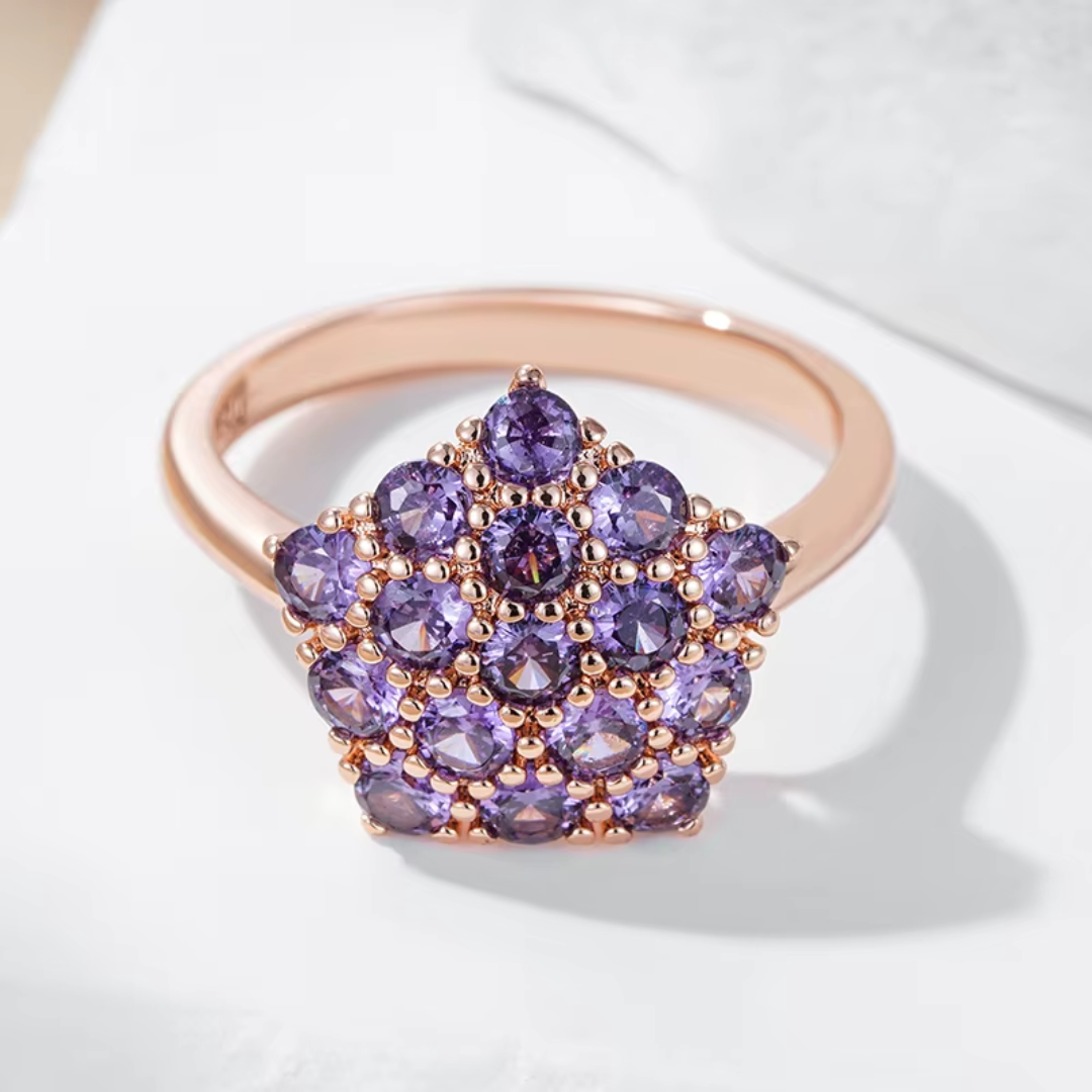 Bague Luxe en Or Rose avec Cristaux Violets