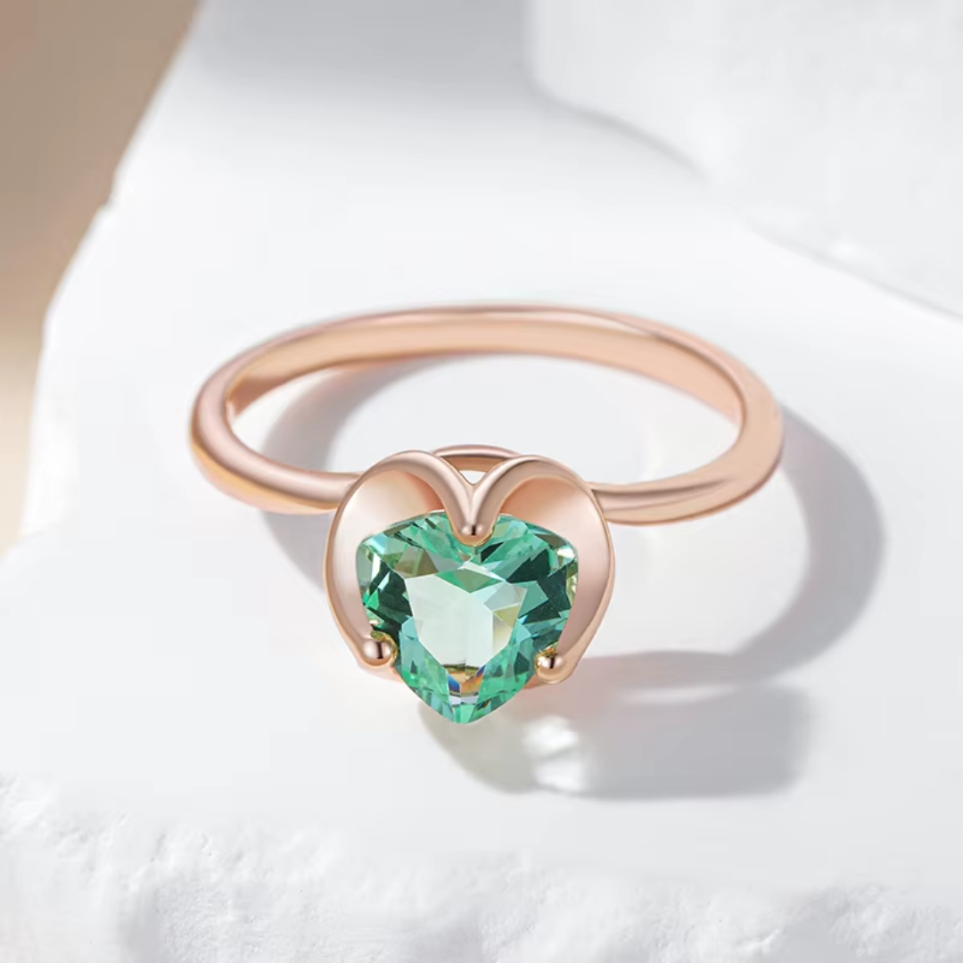 Bague Minimaliste en Or Rose avec Cristal Vert