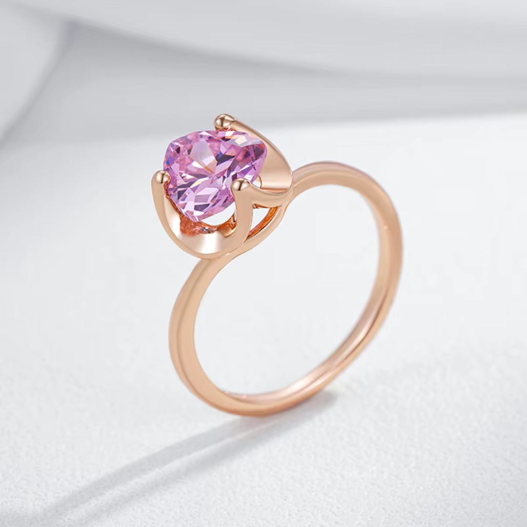 Bague Solitaire Cœur Rose en Or Rose