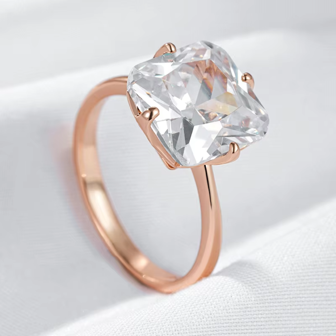 Bague Solitaire Cristallin en Or Rose