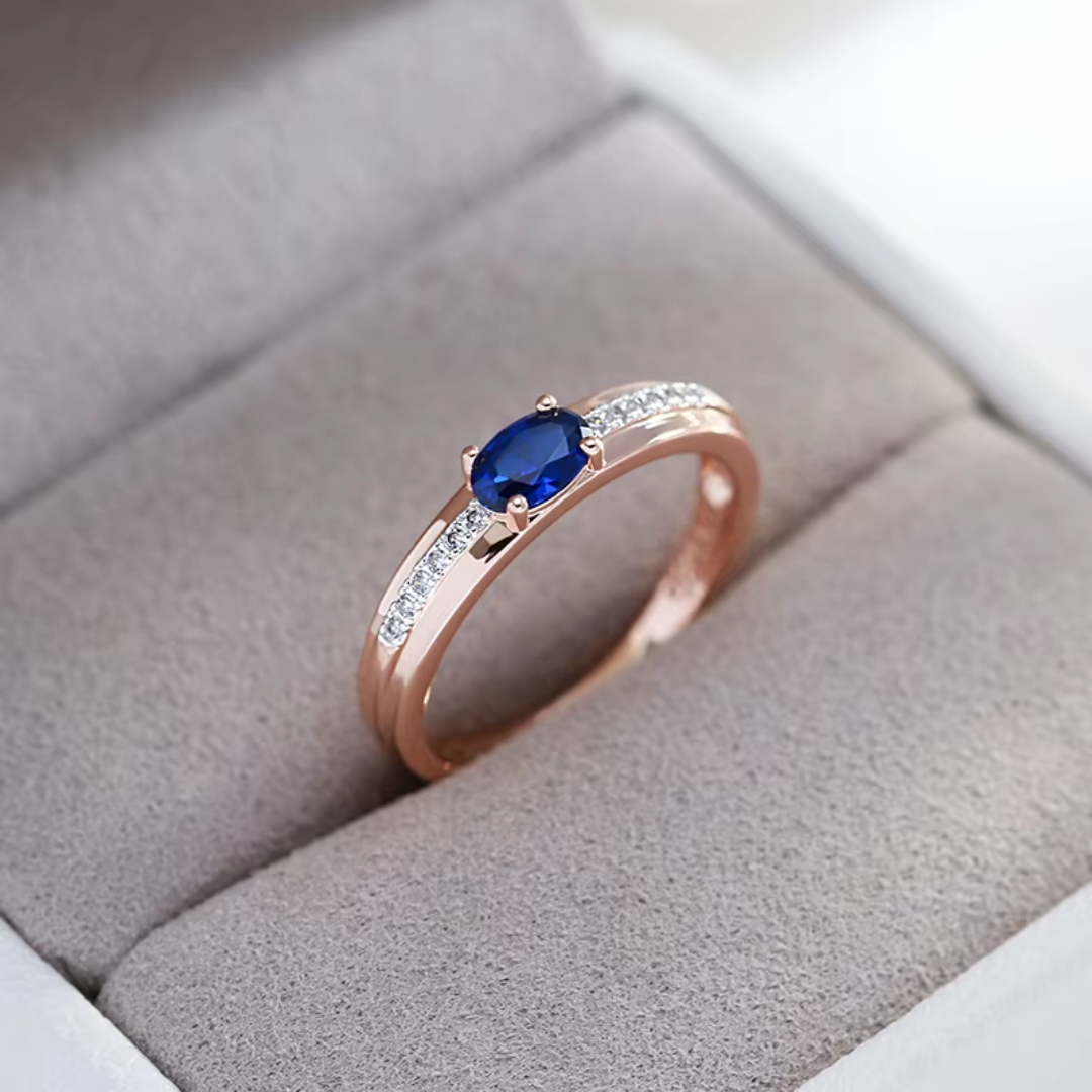 Bague en Or Rose avec Cristal Bleu