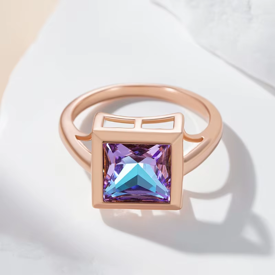 Bague en Or Rose avec Cristal Multicolore