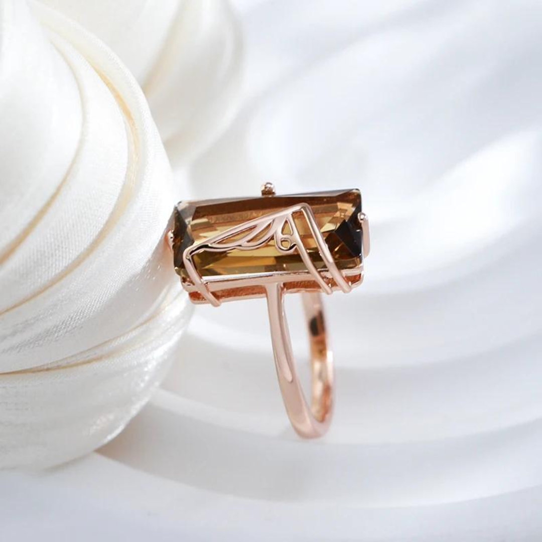 Bague en Or Rose avec Cristaux Ambre Rectangulaires