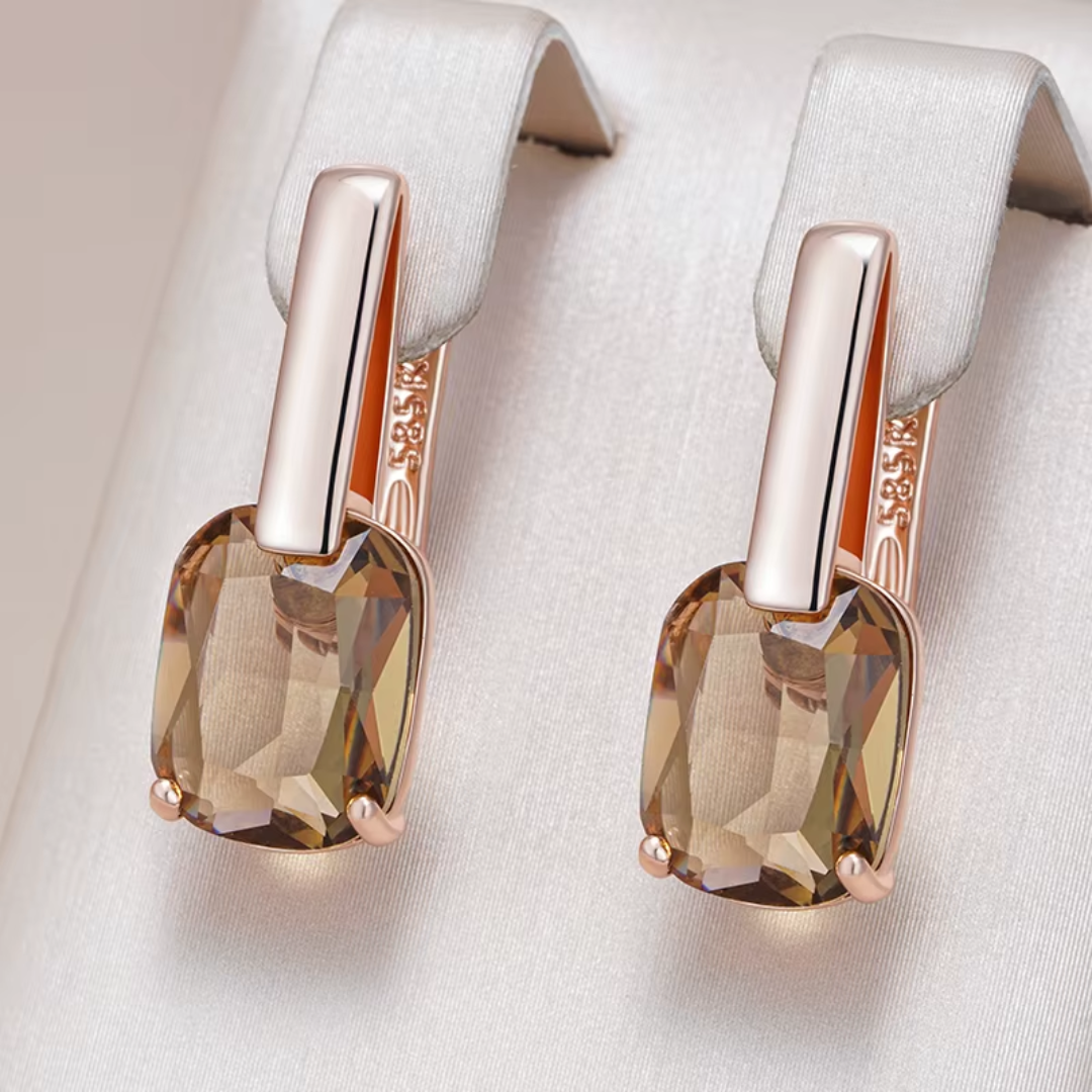 Boucles d'Oreilles en Or Rose avec Cristaux Champagne