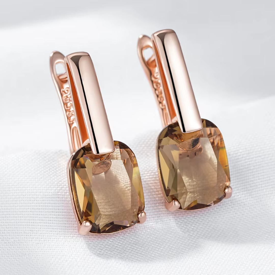 Boucles d'Oreilles en Or Rose avec Cristaux Champagne