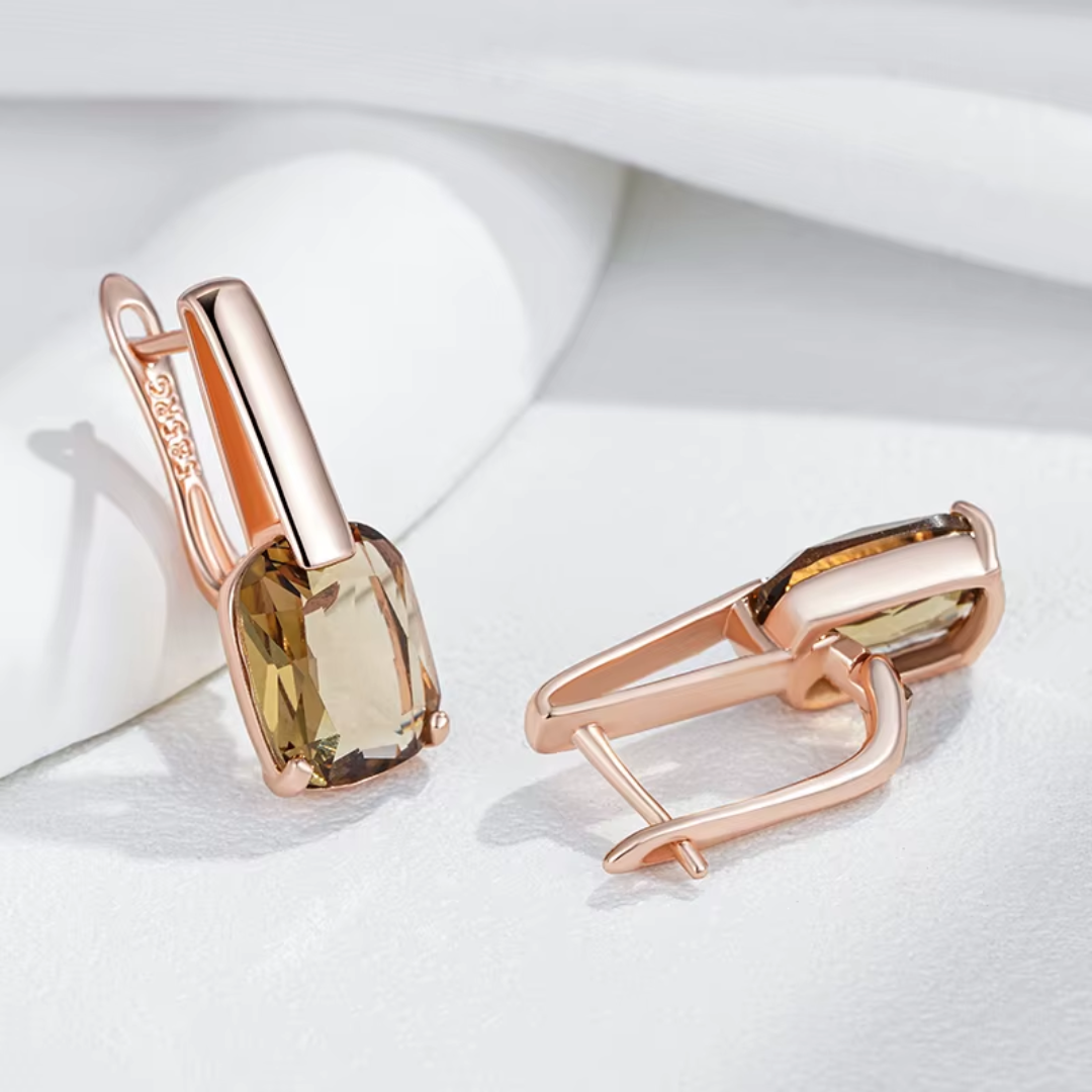 Boucles d'Oreilles en Or Rose avec Cristaux Champagne