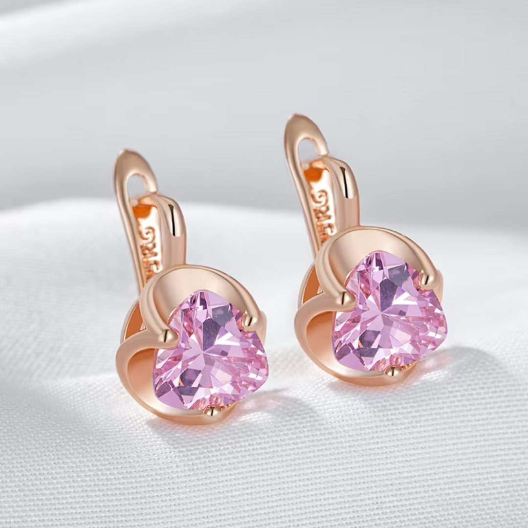 Boucles d'Oreilles en Or Rose avec Cristaux Roses