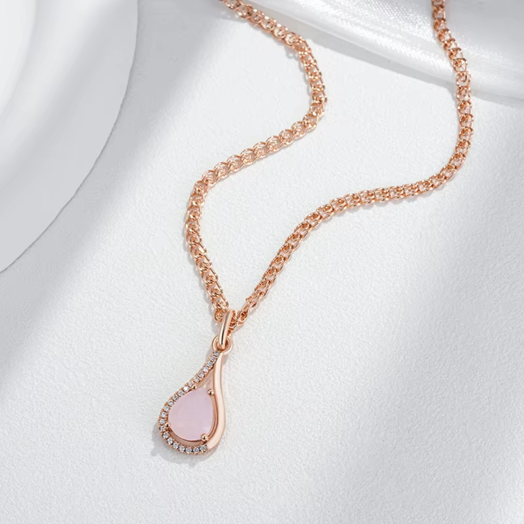 Collier Goutte en Or Rose avec Cristal Rose