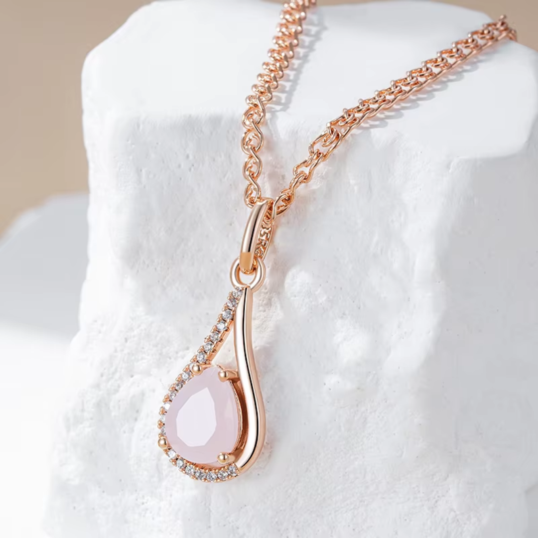 Collier Goutte en Or Rose avec Cristal Rose