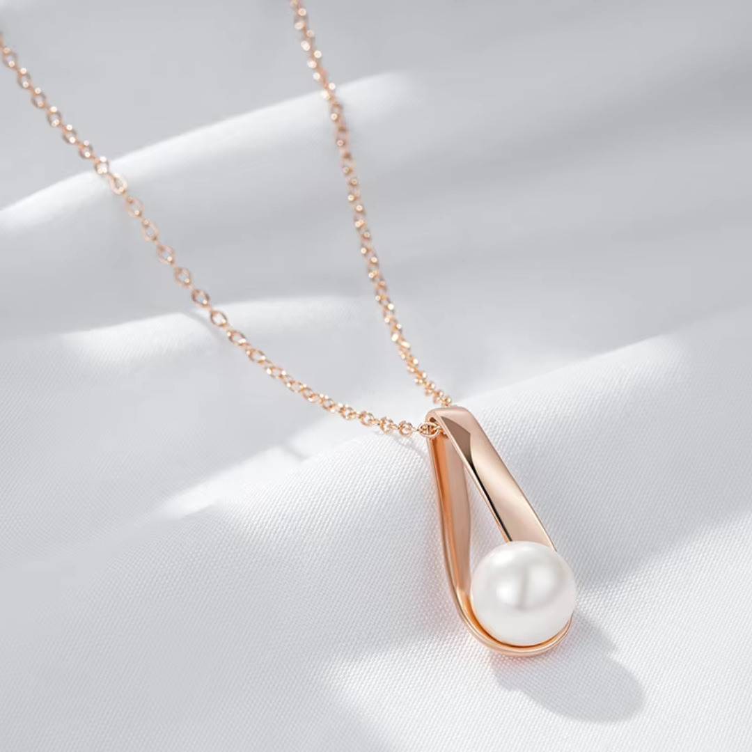 Collier Goutte en Or Rose avec Perle Blanche