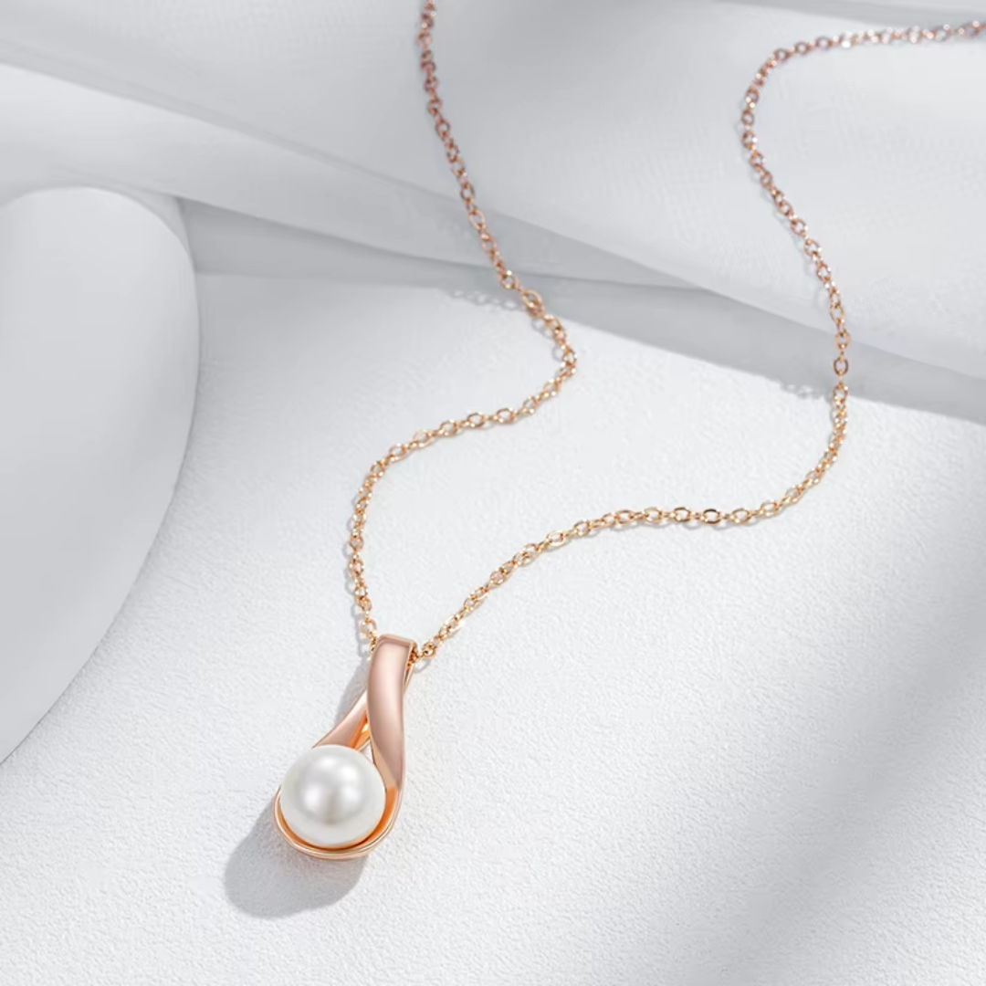 Collier Goutte en Or Rose avec Perle Blanche
