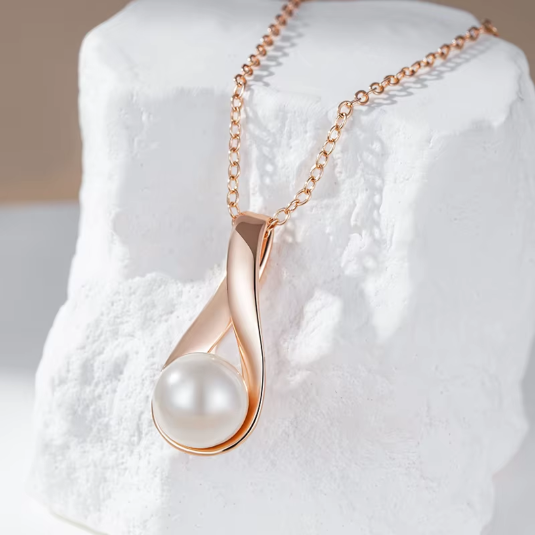 Collier Goutte en Or Rose avec Perle Blanche