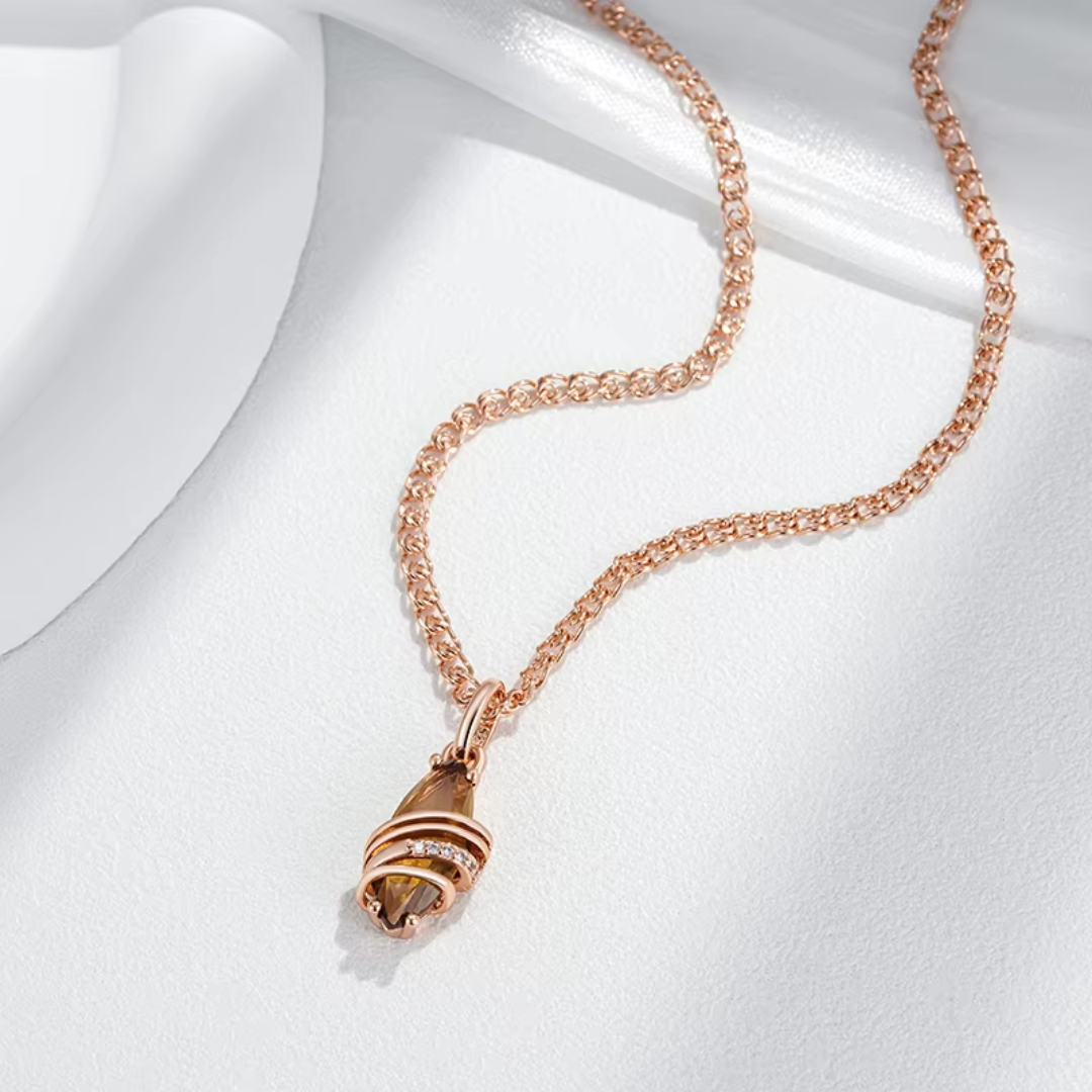 Collier Harmonie en Or Rose avec Cristal Marron