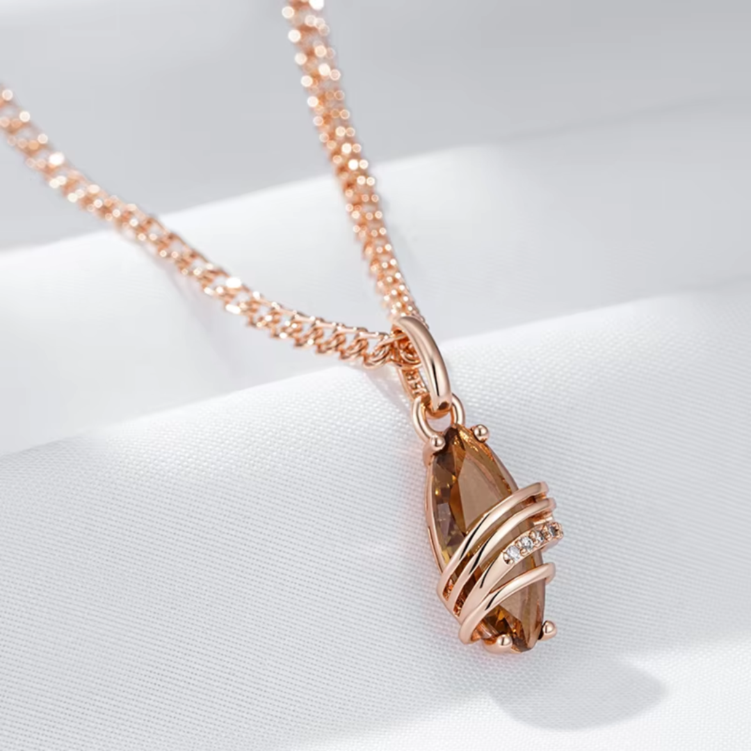 Collier Harmonie en Or Rose avec Cristal Marron