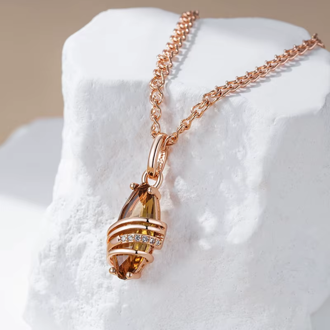 Collier Harmonie en Or Rose avec Cristal Marron