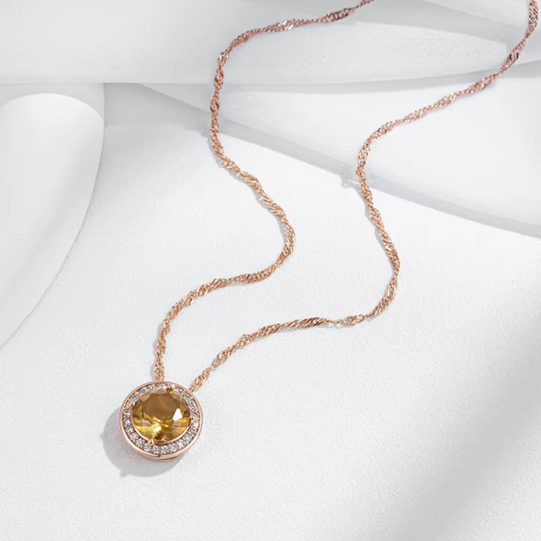 Collier Rond en Or Rose avec Cristal Marron et Zircones