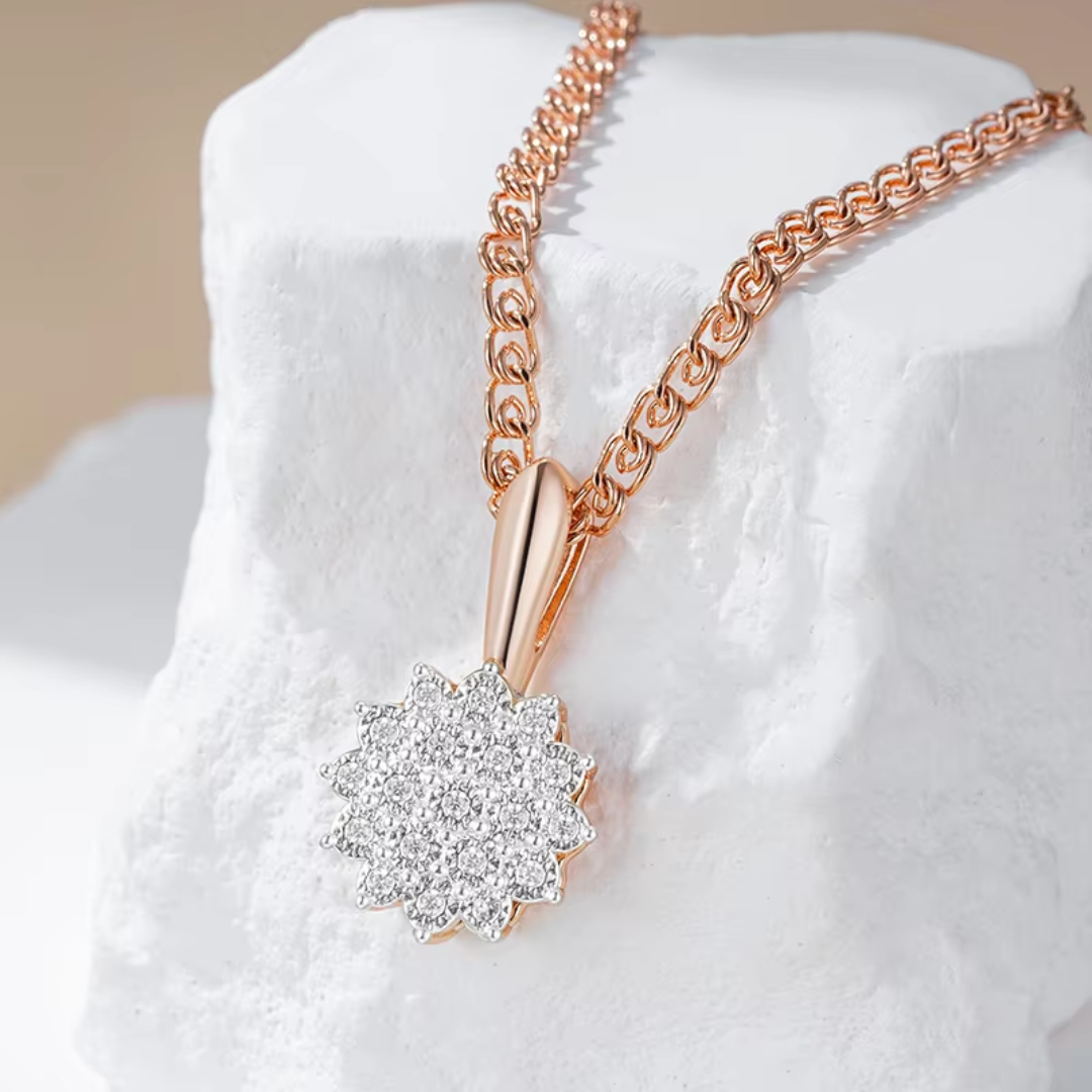 Collier Soleil en Or Rose et Zircons