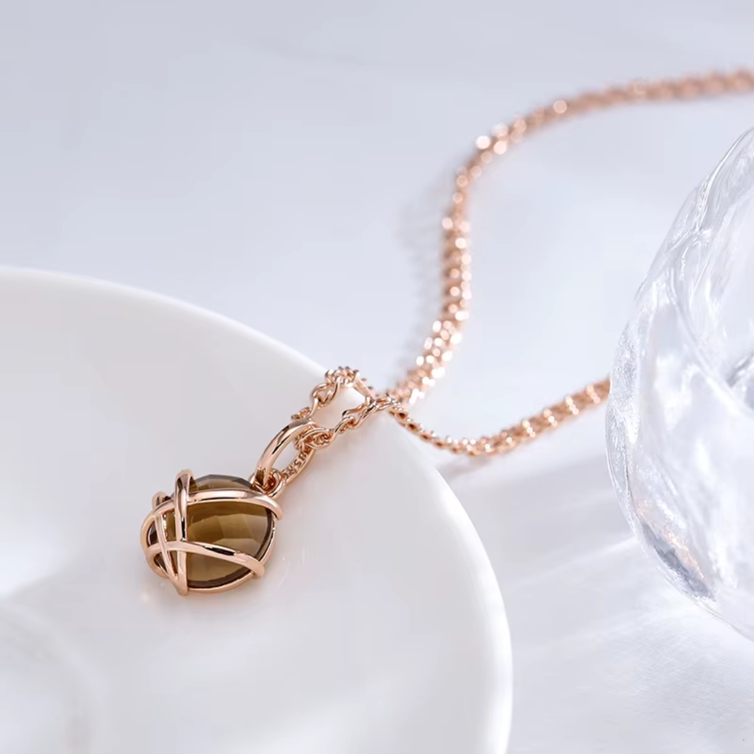Collier Sphère en Or Rose avec Cristal Marron