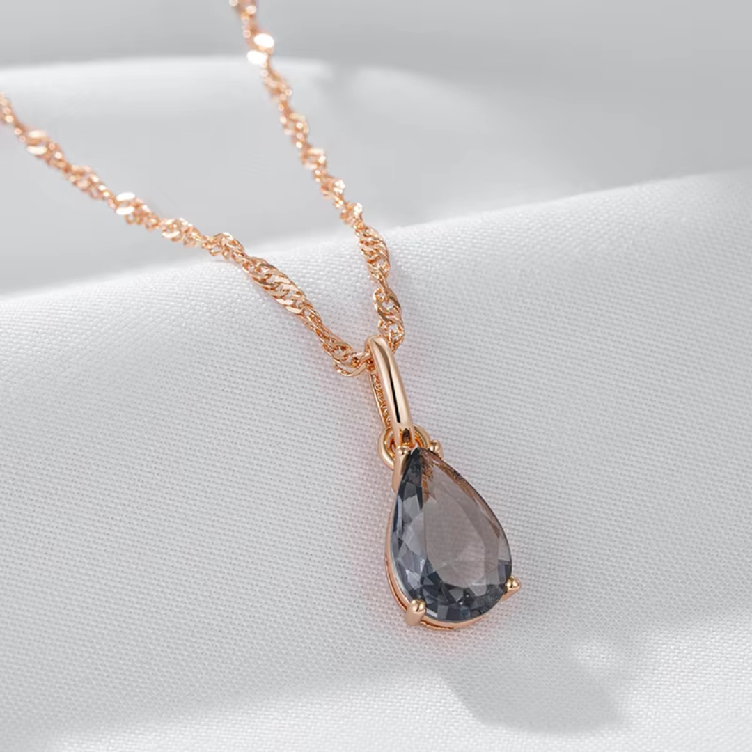 Collier en Or Rose avec Cristal Gris en Goutte