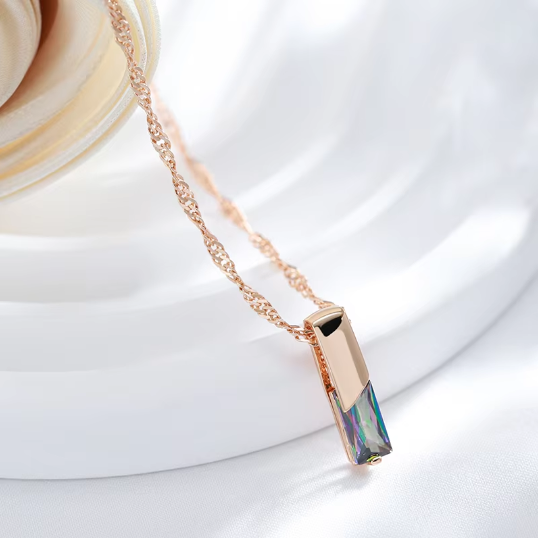 Collier en Or Rose avec Cristal Multicolore