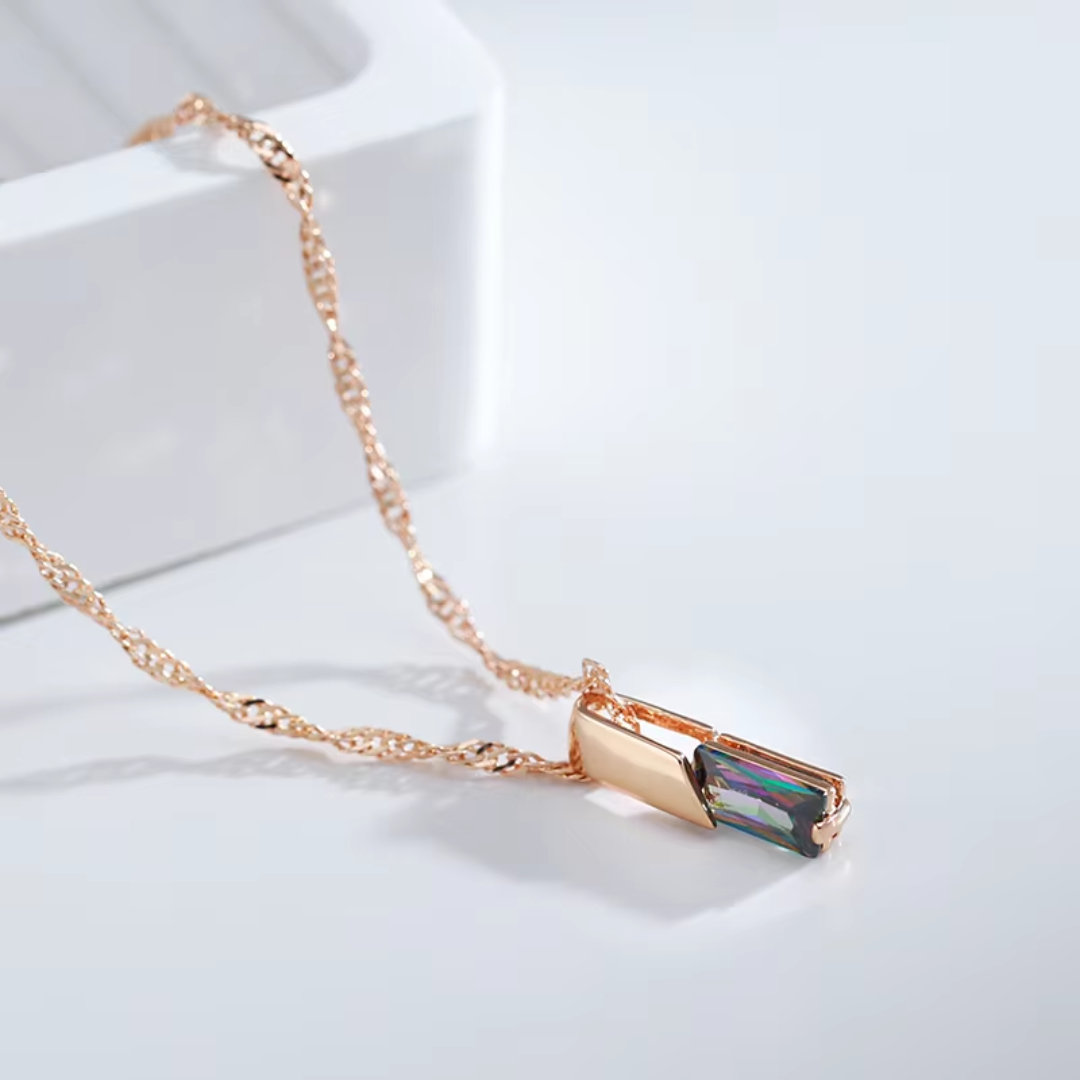 Collier en Or Rose avec Cristal Multicolore