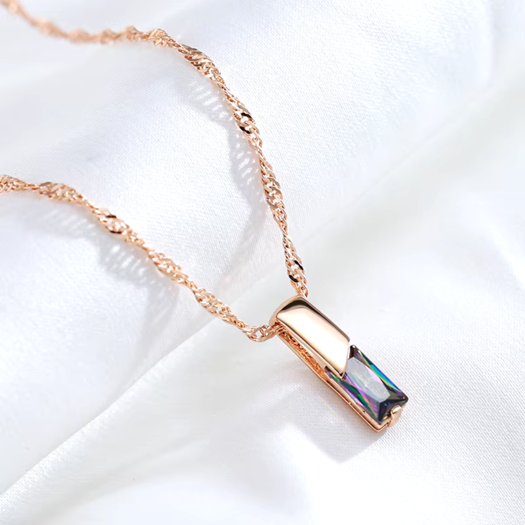 Collier en Or Rose avec Cristal Multicolore
