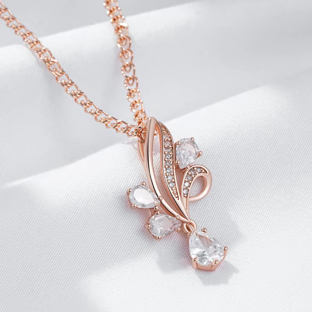 Collier en Or Rose avec Cristaux Blancs