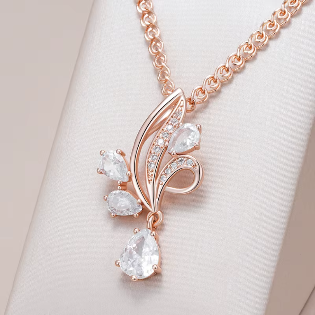 Collier en Or Rose avec Cristaux Blancs
