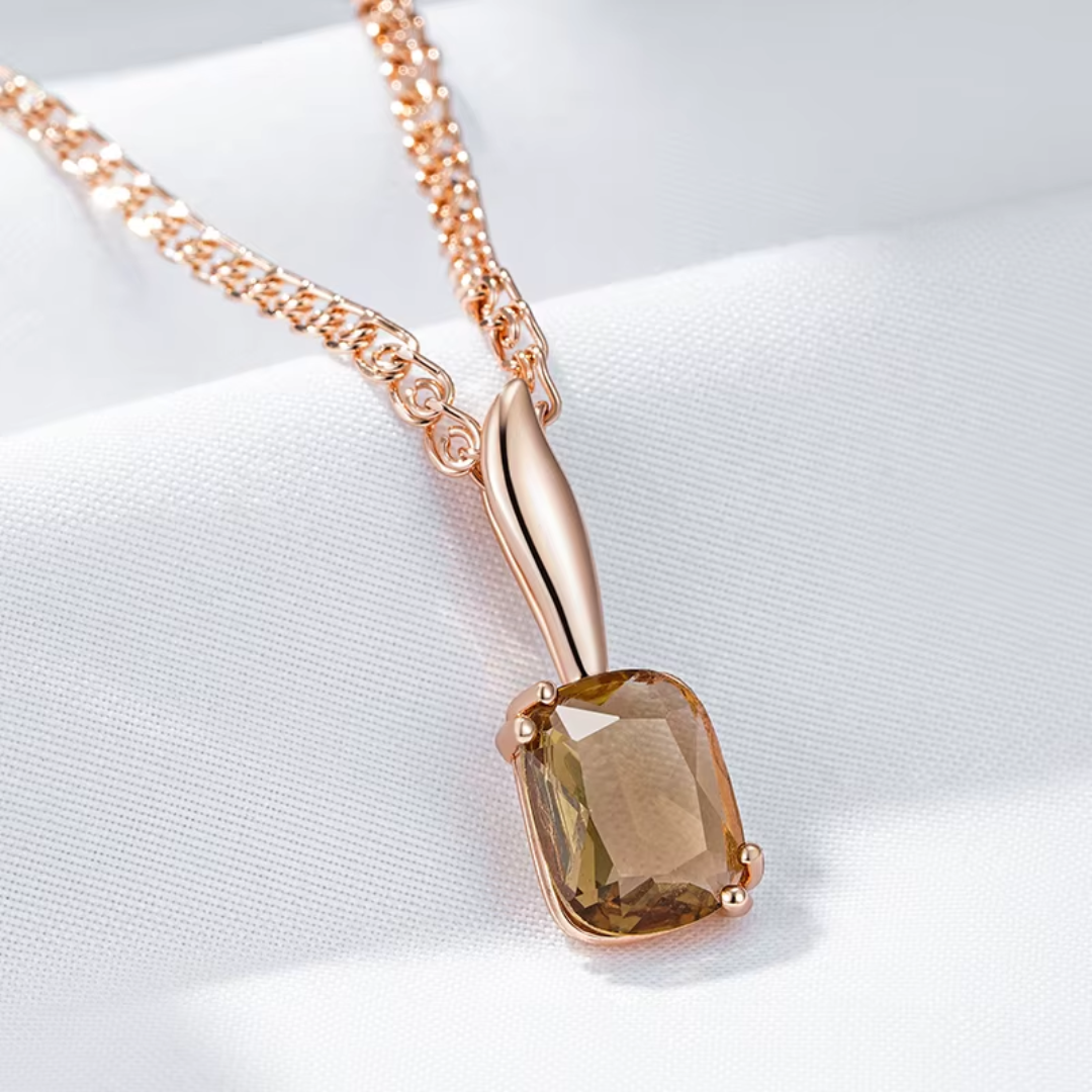 Collier en Or Rose avec Pendentif Ambre