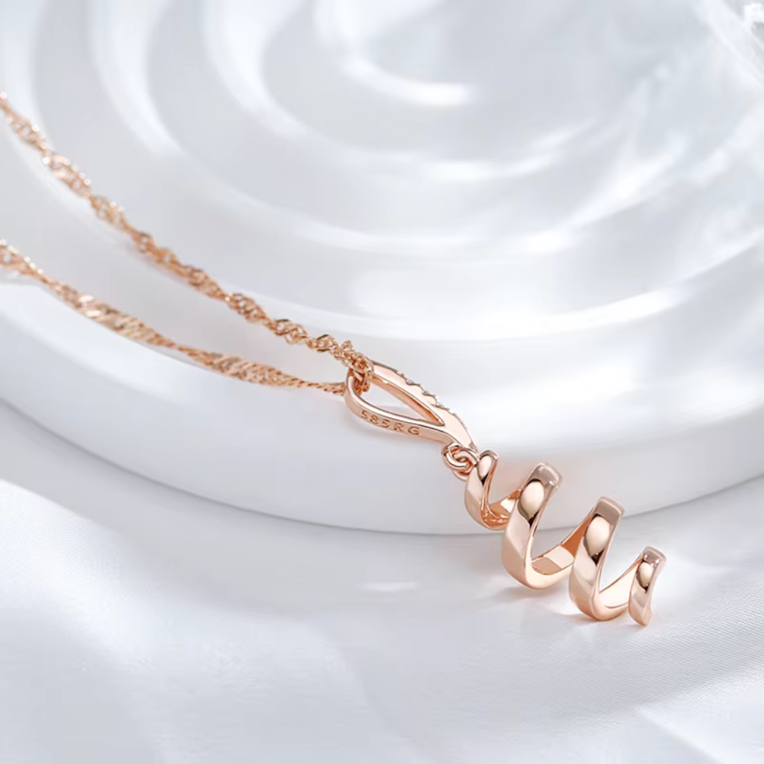Collier en Or Rose avec Pendentif Spirale et Cristaux