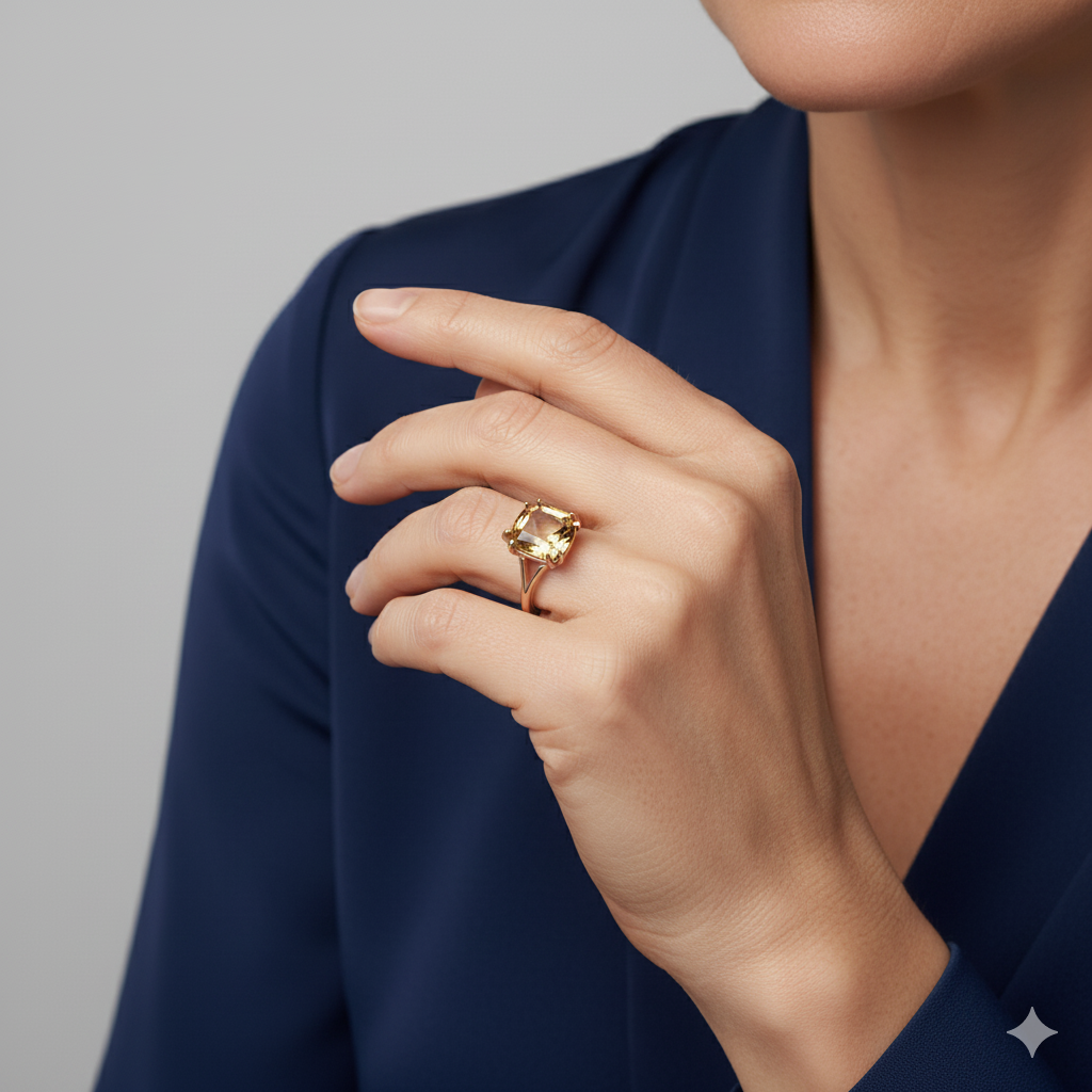 Bague en Or Rose avec Pierre Jaune