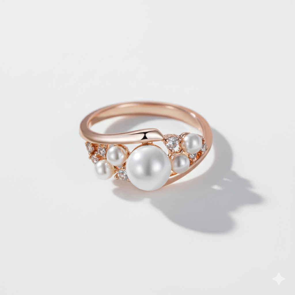 Bague en Or Rose avec Perles et Cristaux