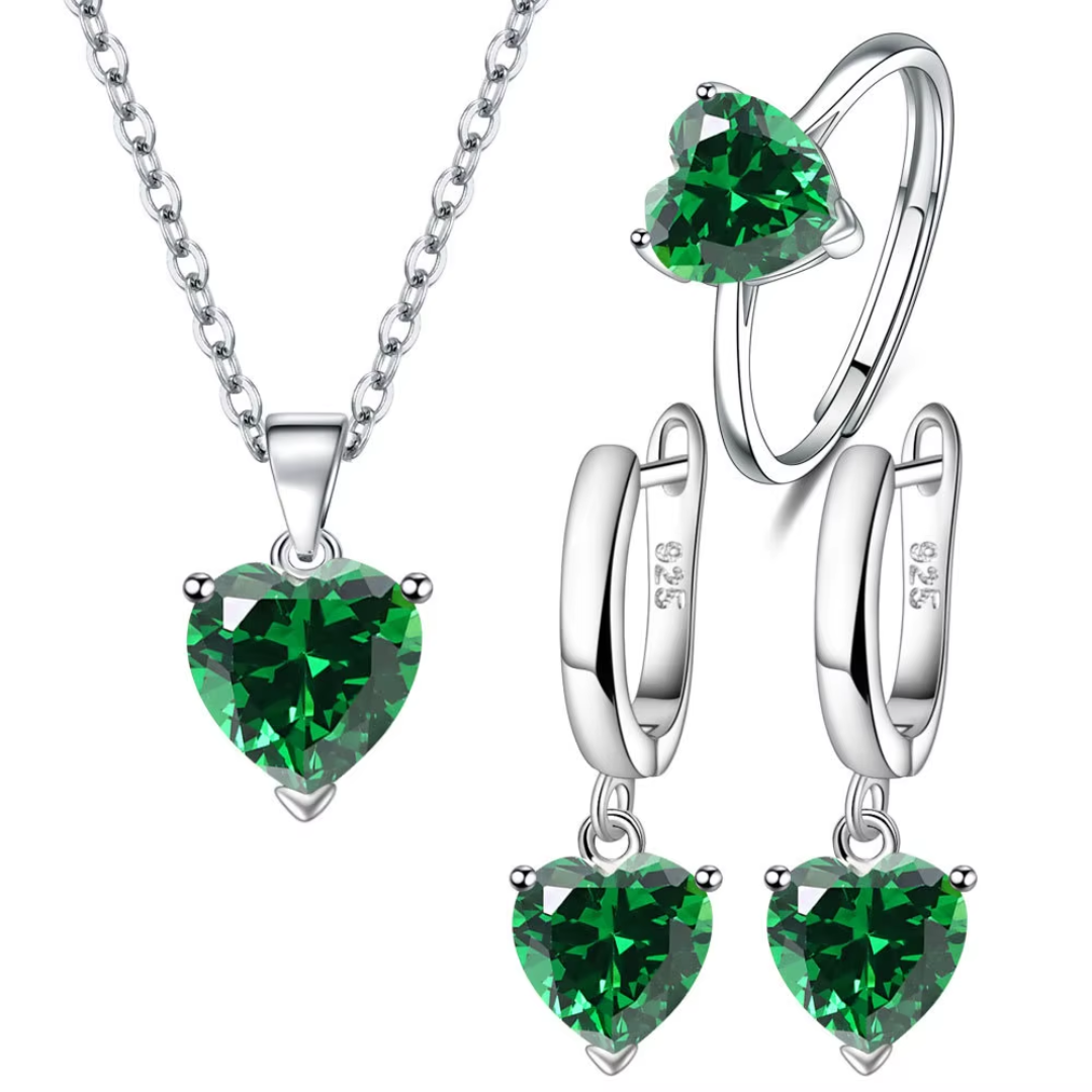 Ensemble Coeur Brillant - Collier, Bague et Boucles d’Oreilles