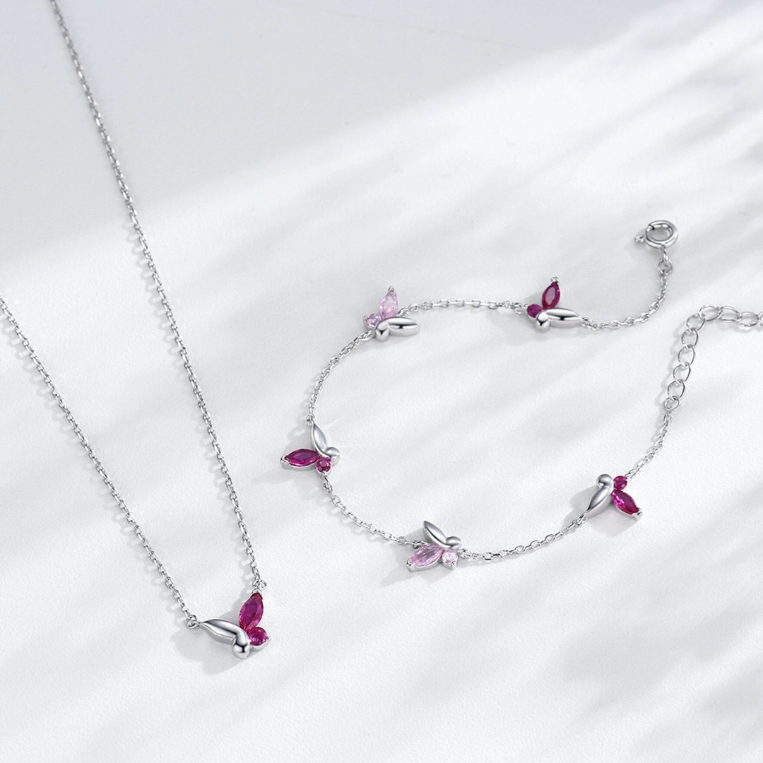 Parure Papillon Rose