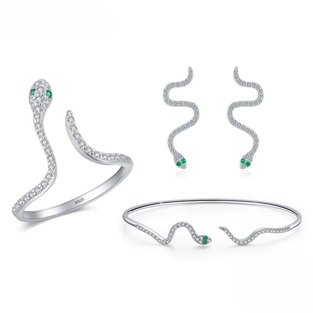 Parure Serpent en Argent aux Yeux Verts