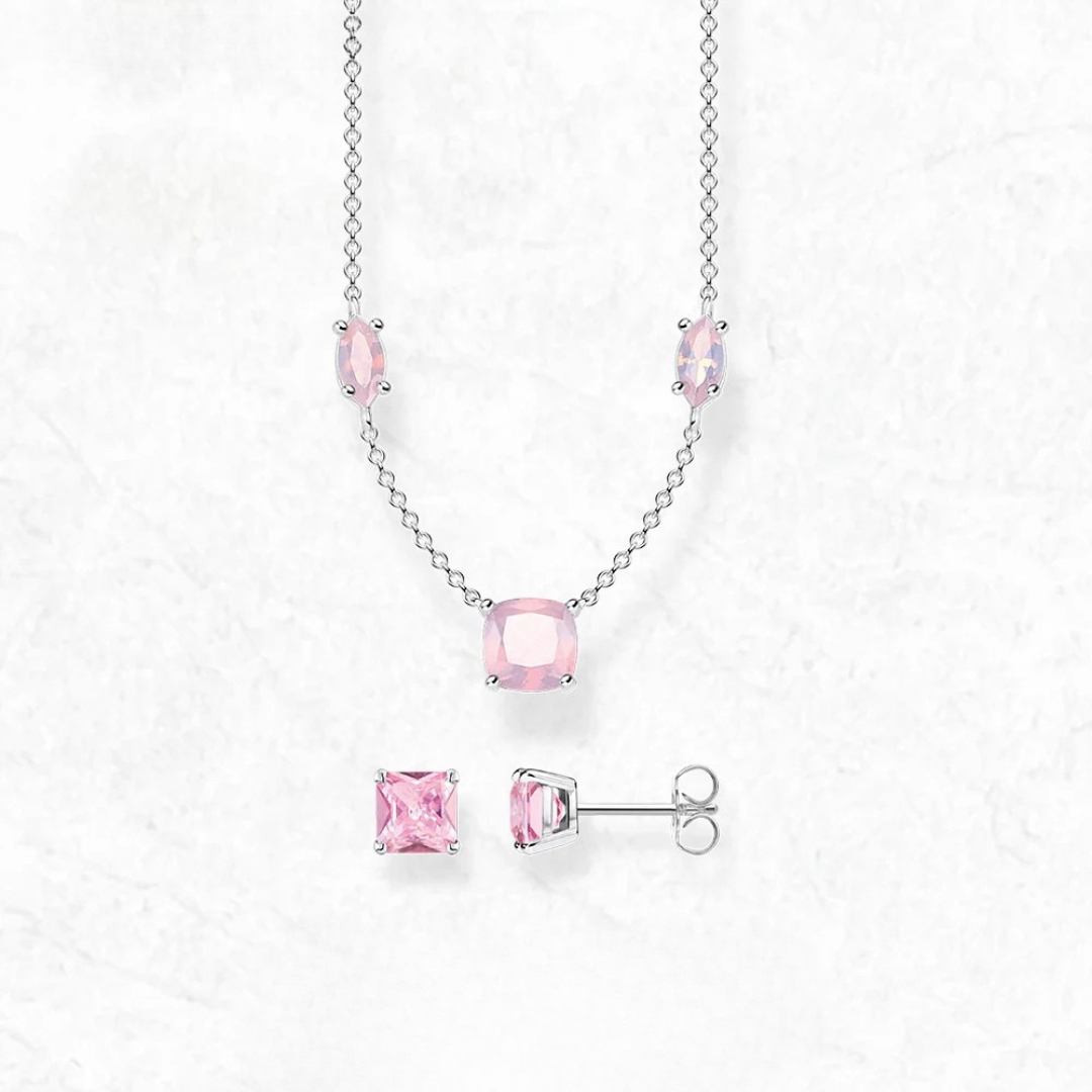 Parure en Argent avec Cristaux Rose Quartz