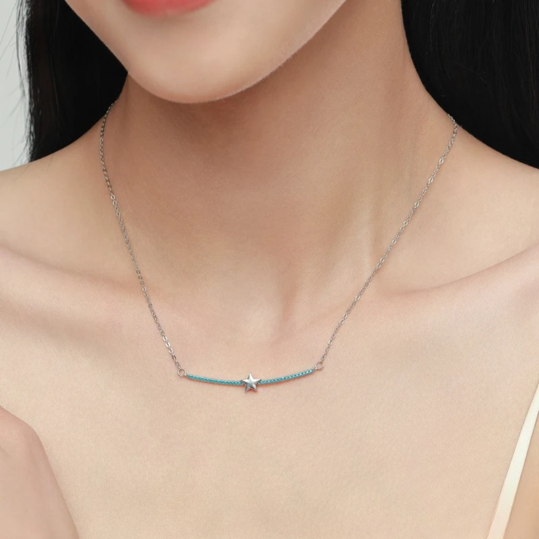 Parure en Argent avec Étoile et Cristaux Bleu Turquoise