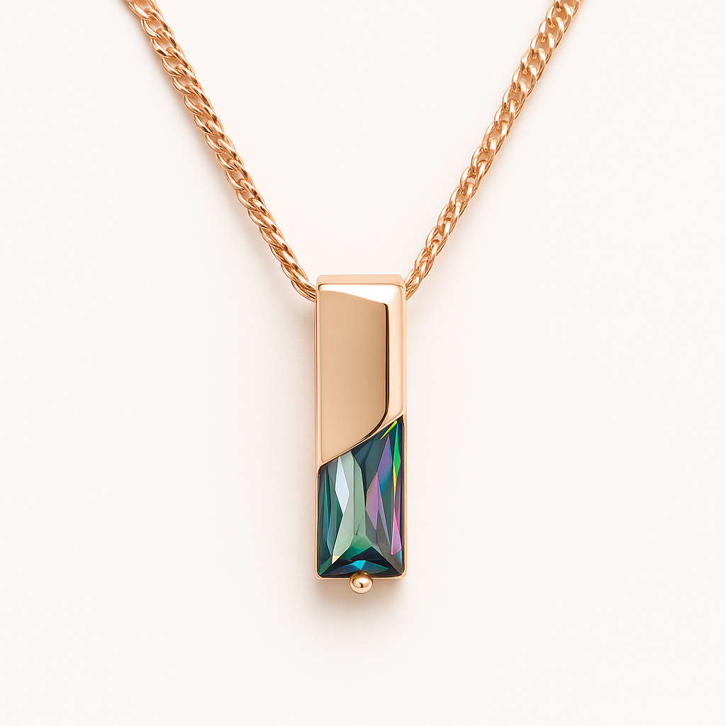 Collier en Or Rose avec Cristal Multicolore