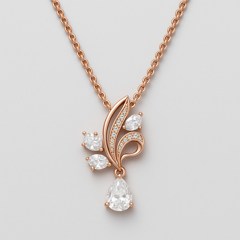 Collier en Or Rose avec Cristaux Blancs