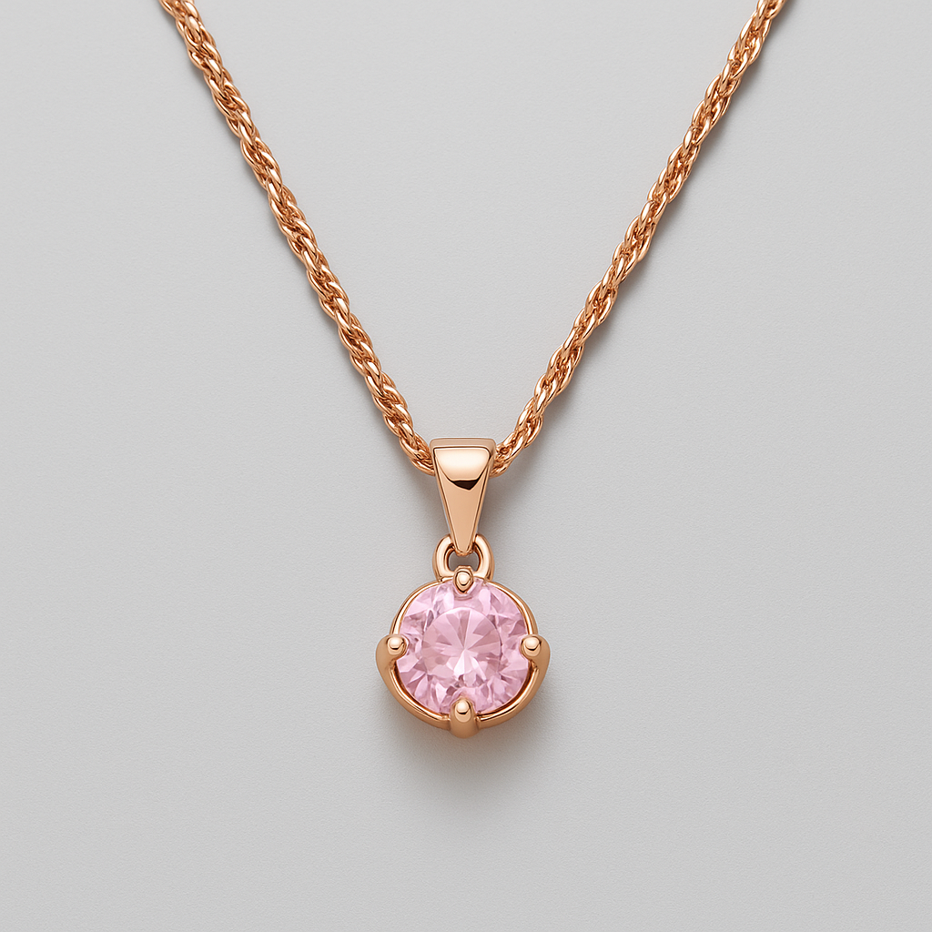 Collier Cœur en Or Rose avec Cristal Rose