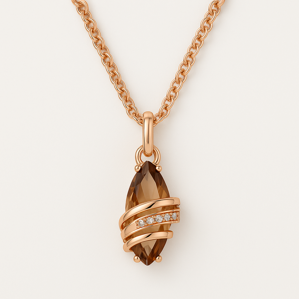 Collier Harmonie en Or Rose avec Cristal Marron