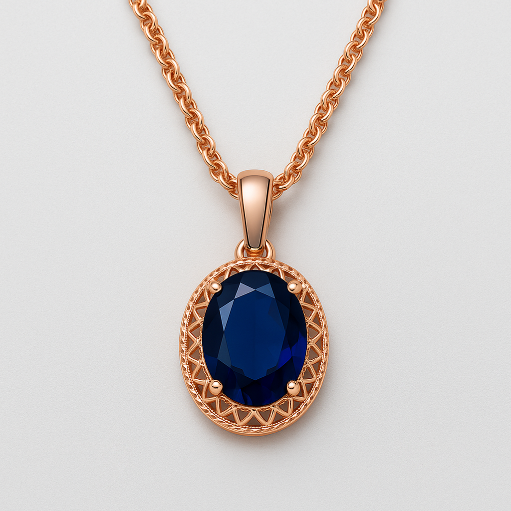 Collier Dentelle en Or Rose avec Cristal Bleu