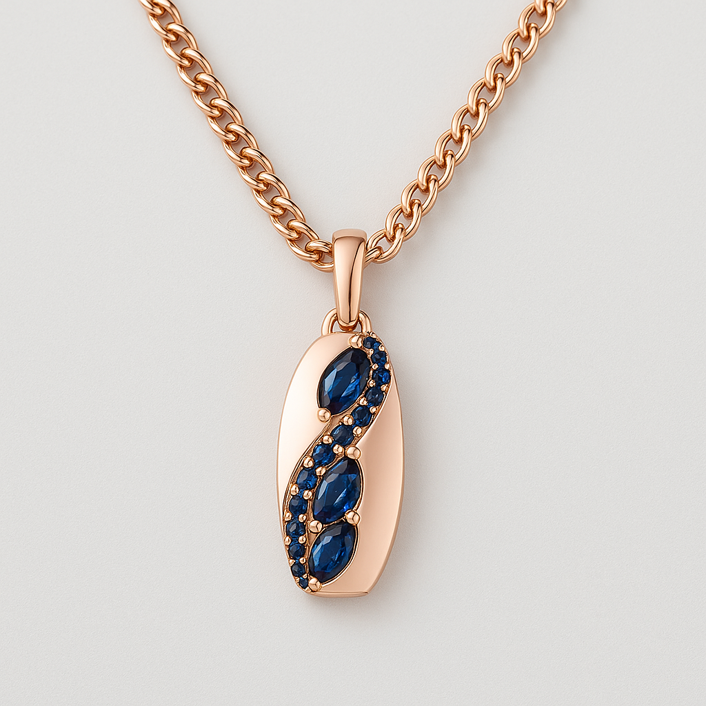 Collier en Or Rose avec Cristaux Bleus