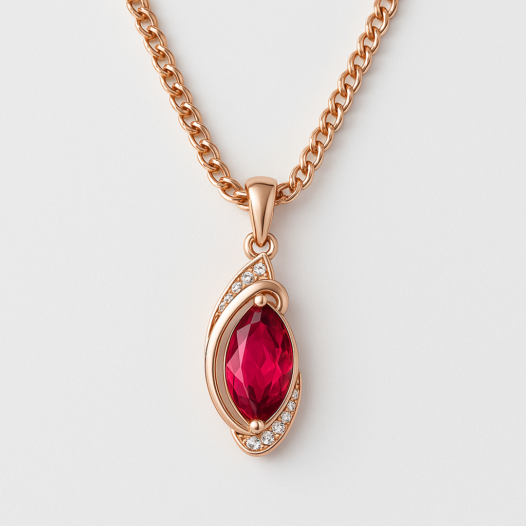 Collier en Or Rose avec Cristal Rouge et Zirconias