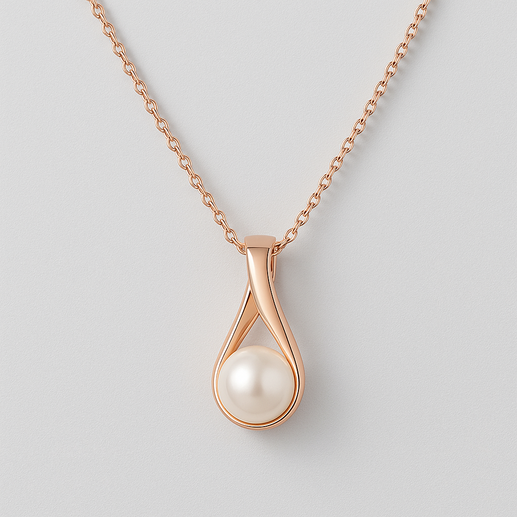 Collier Goutte en Or Rose avec Perle Blanche
